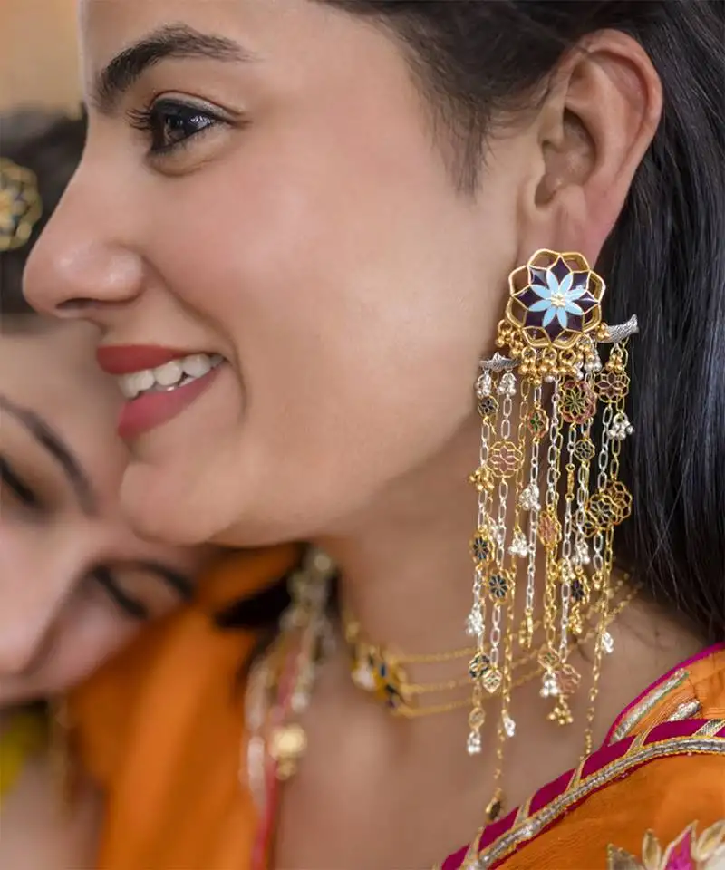 Gold plated chain earrings in sterling silver