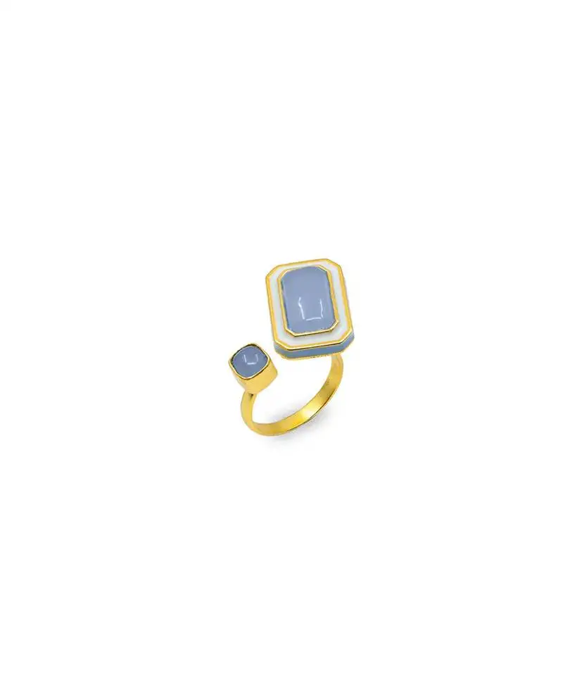 Gold plated blue stone ring in sterling silver