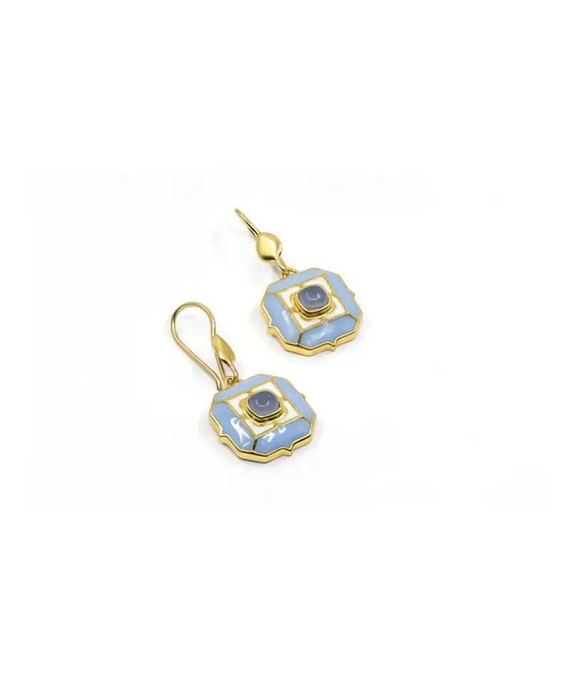 Gold plated blue stone hook earrings in sterling silver