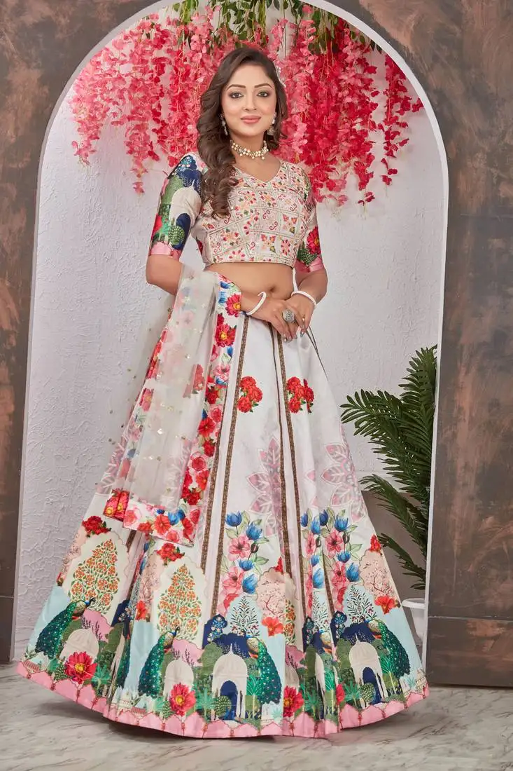 Multicolor digital printed madonna silk lehenga choli