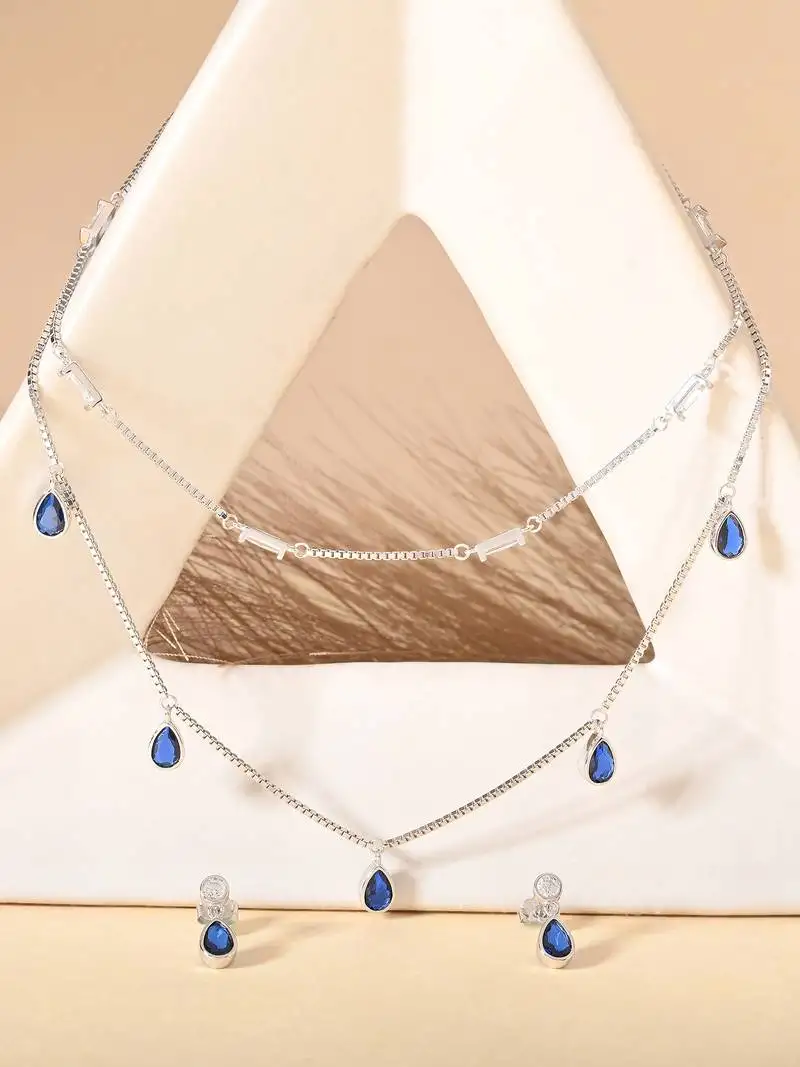 Blue stone necklace set