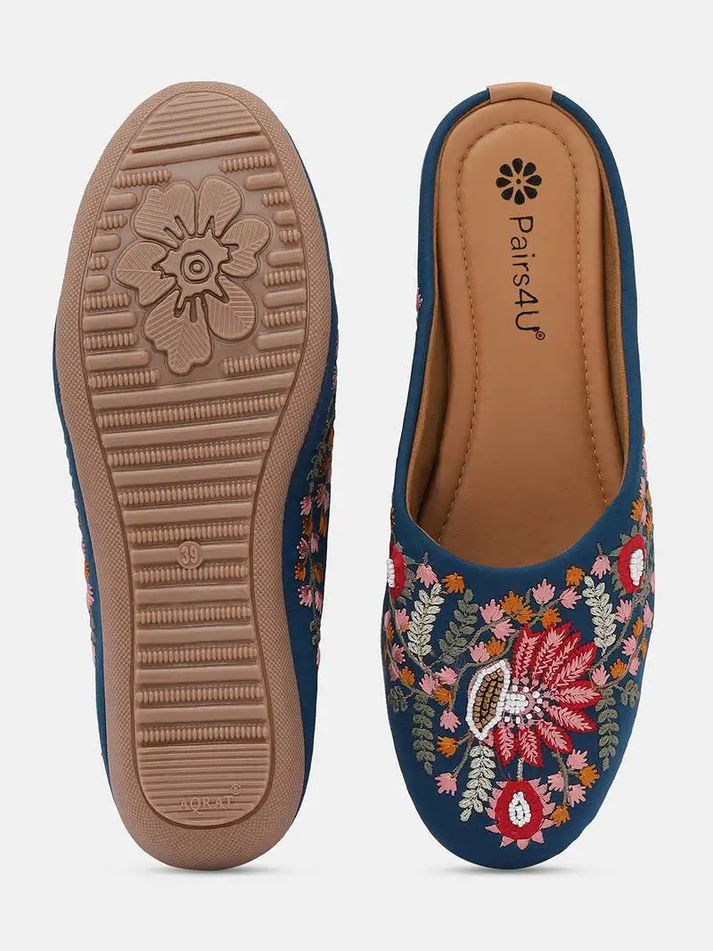Pairs4u women's embroidered canvas jutti - ethnic slip-on mojari with pvc sole for comfortable universal wear