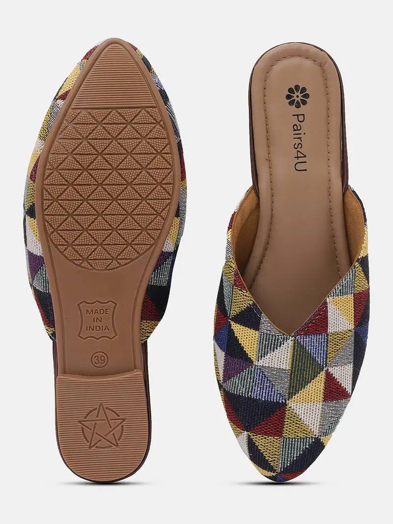 Pairs4u women's ethnic canvas juttis - embroidered slip-on flats with pvc sole for comfort & style