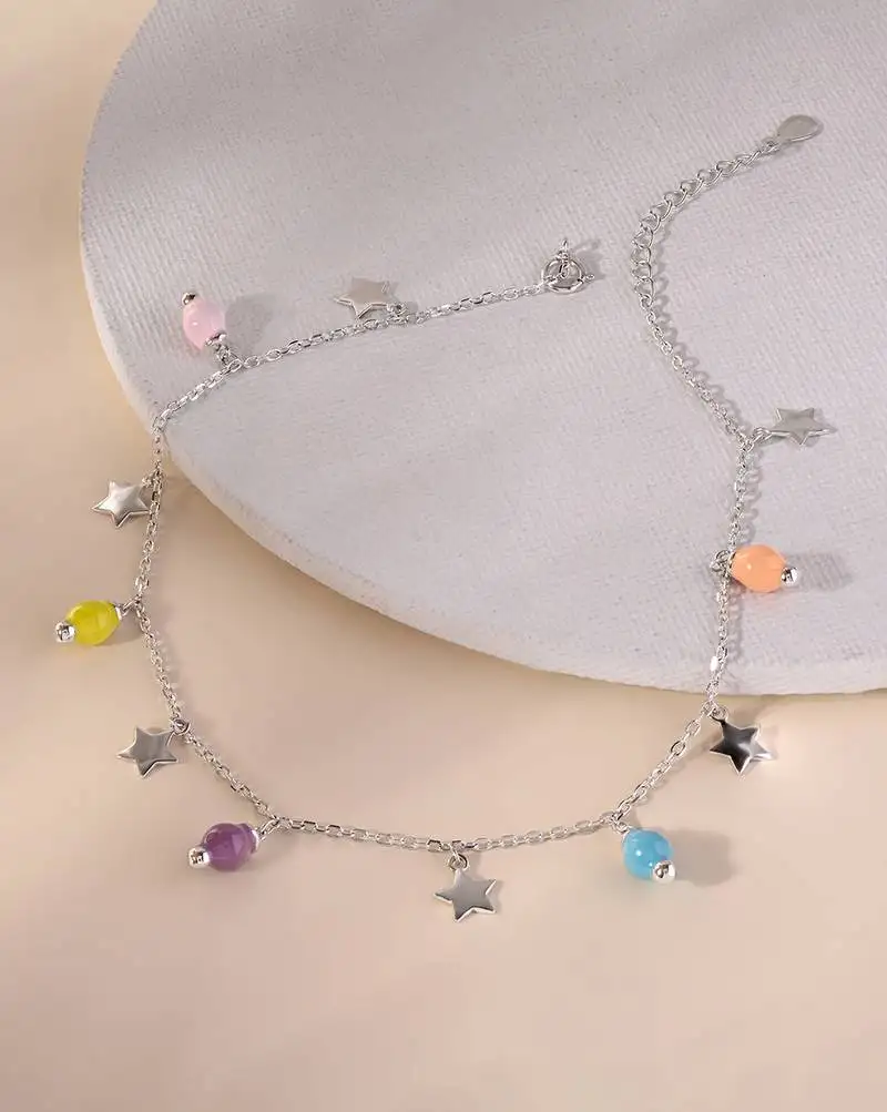 Touch925 star drop charm anklet