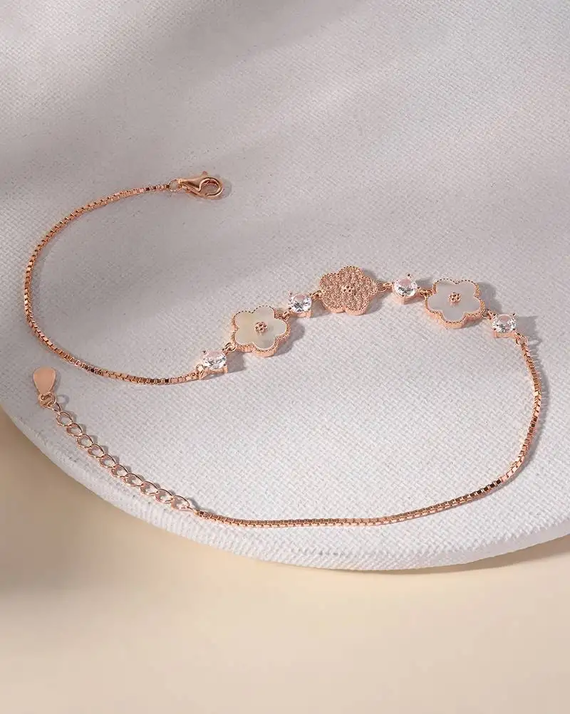 Touch925 flower petal stone anklet
