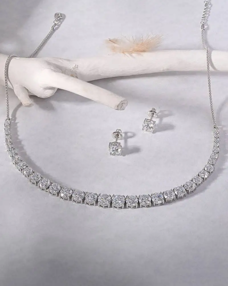 Touch925 classic tennis silver necklace set