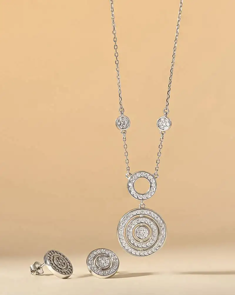 Touch925 radiant circle cz statement necklace set
