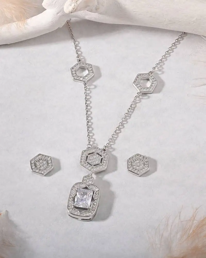 Touch925 elegant geometry necklace set