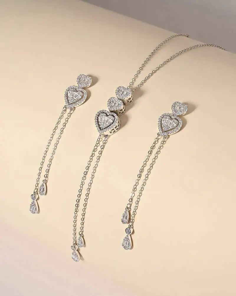 Touch925 graceful heartstrings silver necklace set