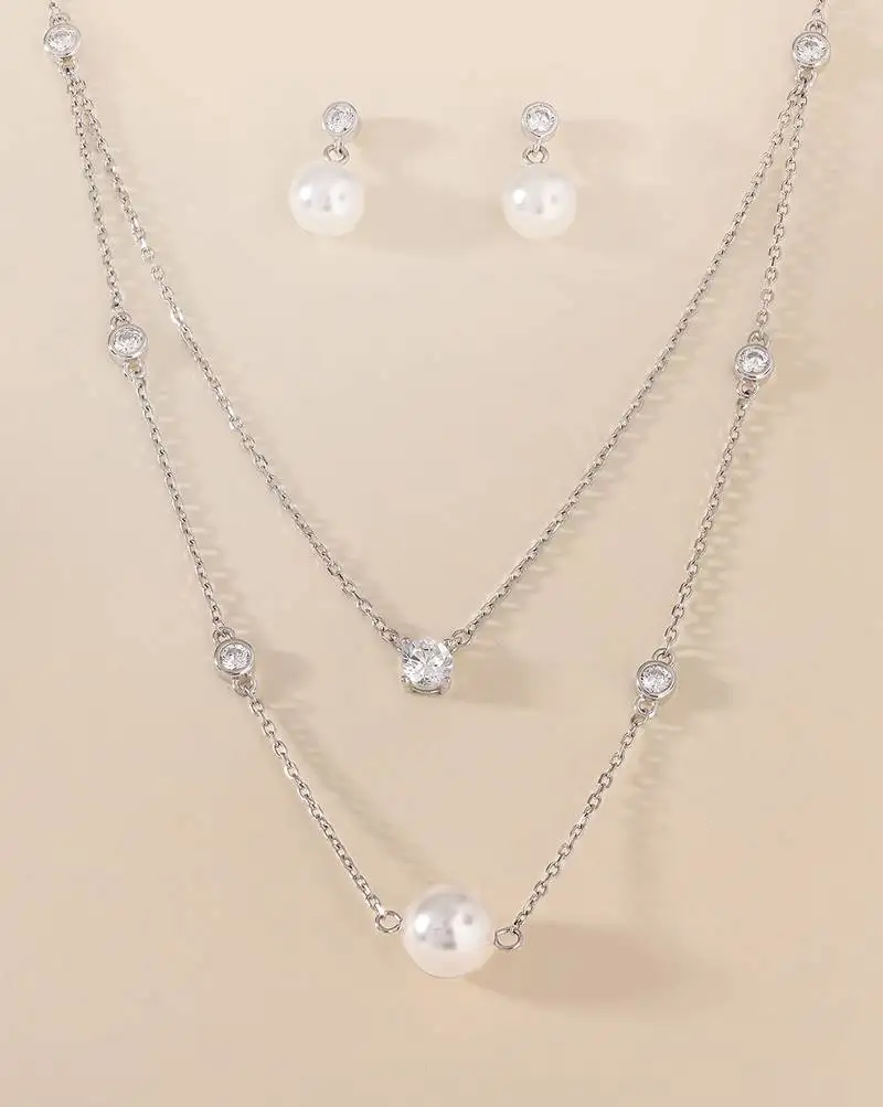 Touch925 double layer pearl necklace set