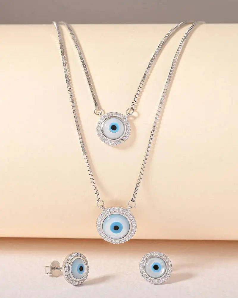 Touch925 double layer evil eye necklace set