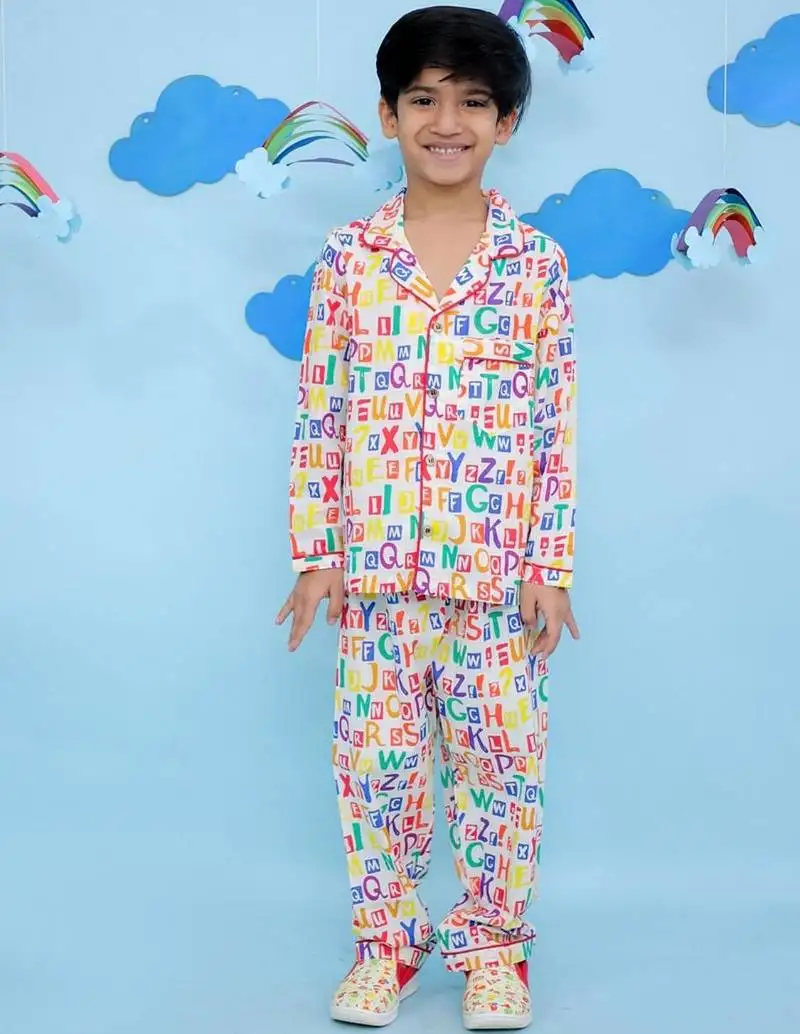 Multicolor cotton printed night suit for boys