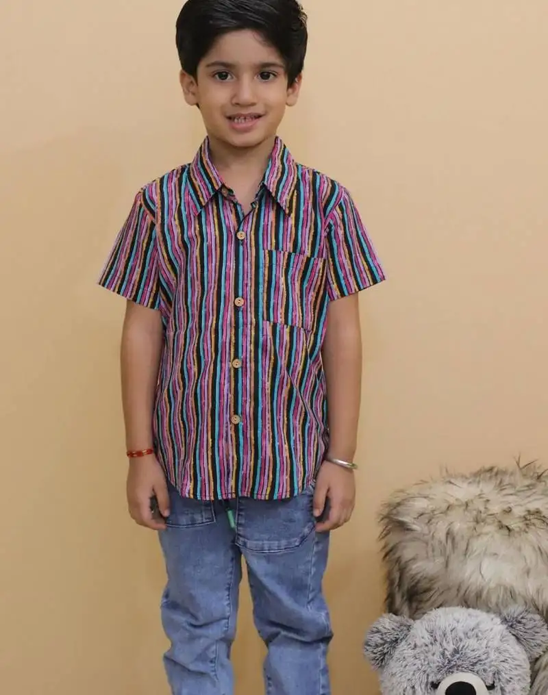 Purple cotton printed shirts for boys