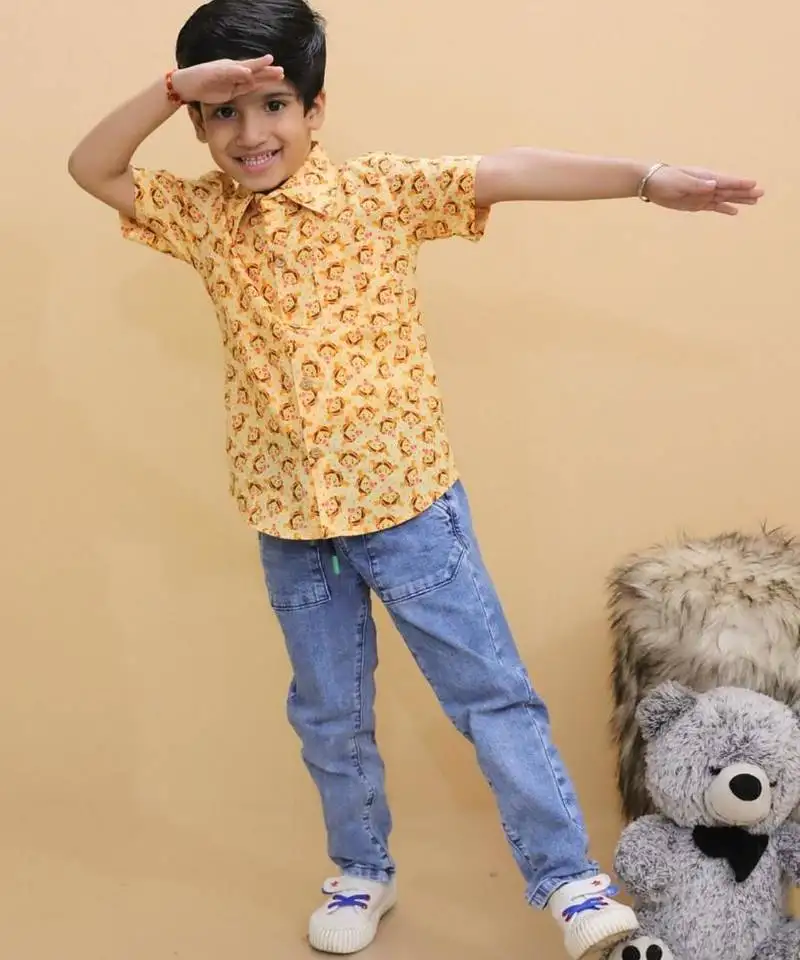 Orange cotton printed shirts for boys