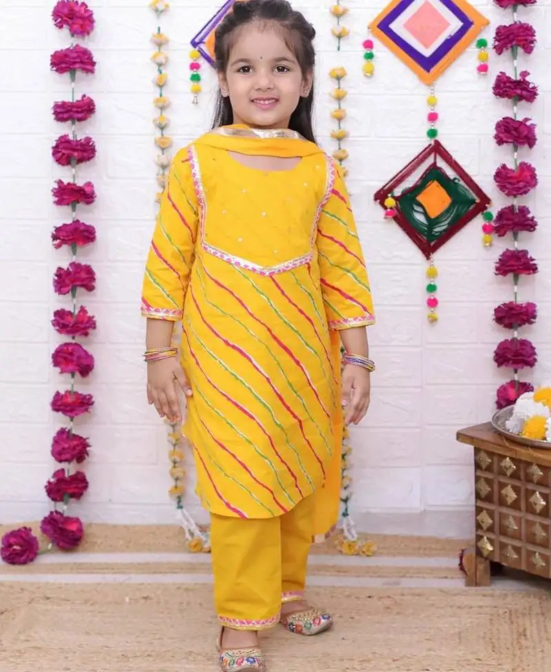 Yellow cotton printed ethnic girls for girls