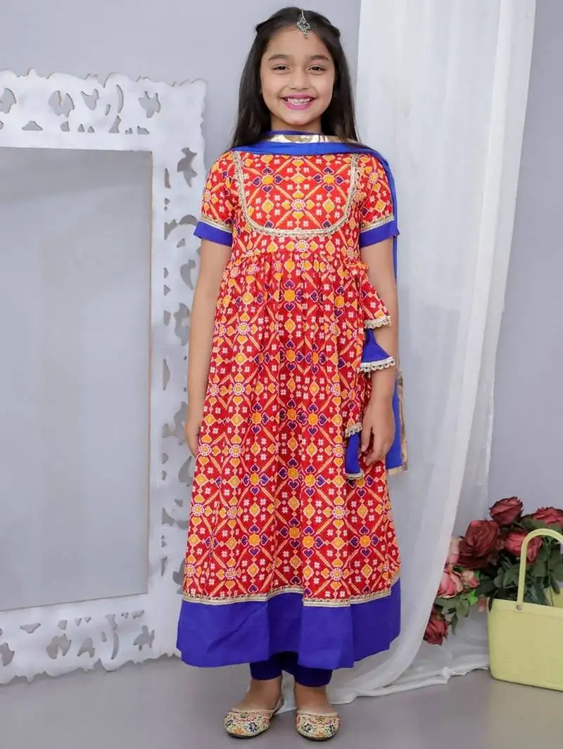 Red cotton printed ethnic girls for girls