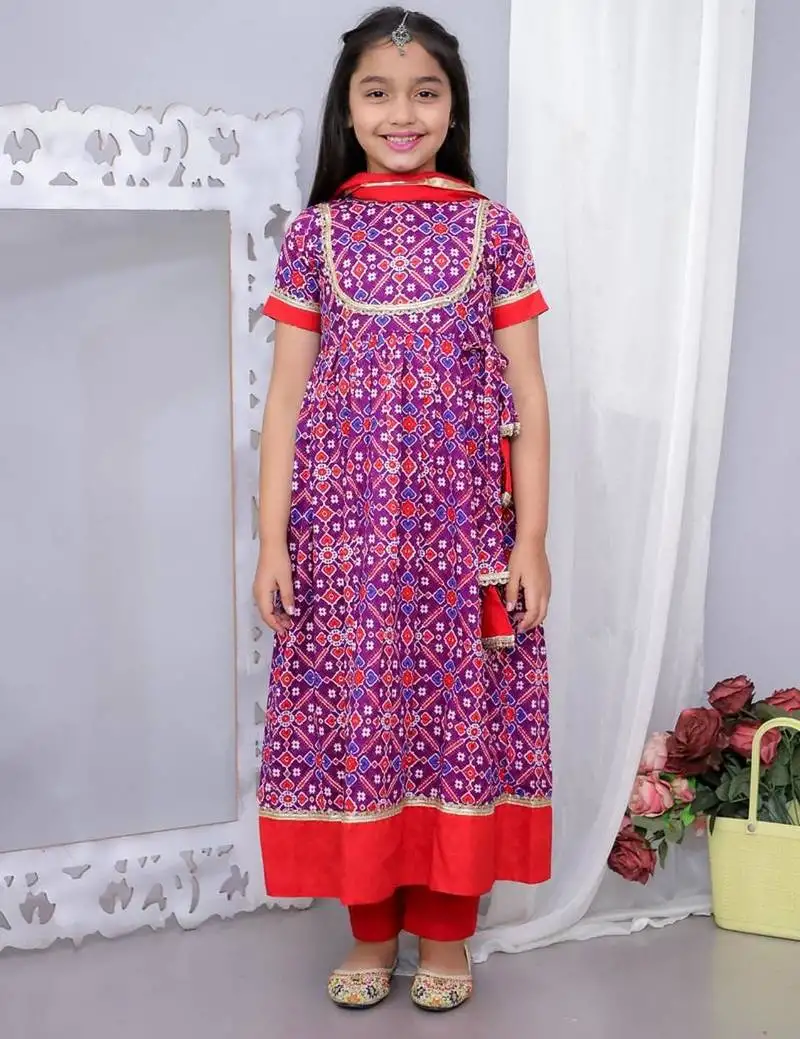 Purple cotton printed ethnic girls for girls