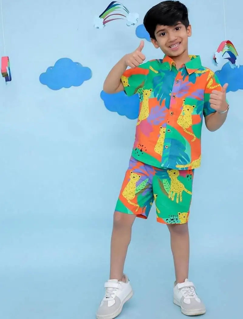 Multicolor cotton printed coordset for boys