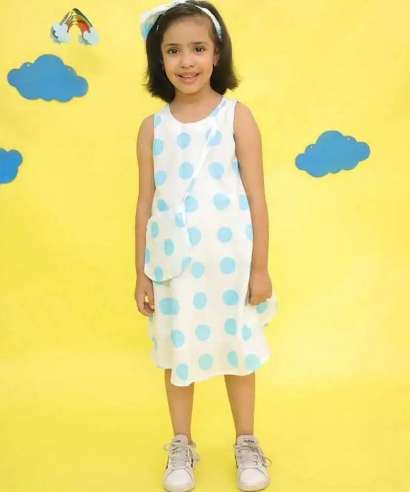 White cotton polka dot frocks for girls