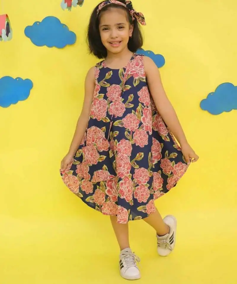 Blue cotton printed frocks for girls
