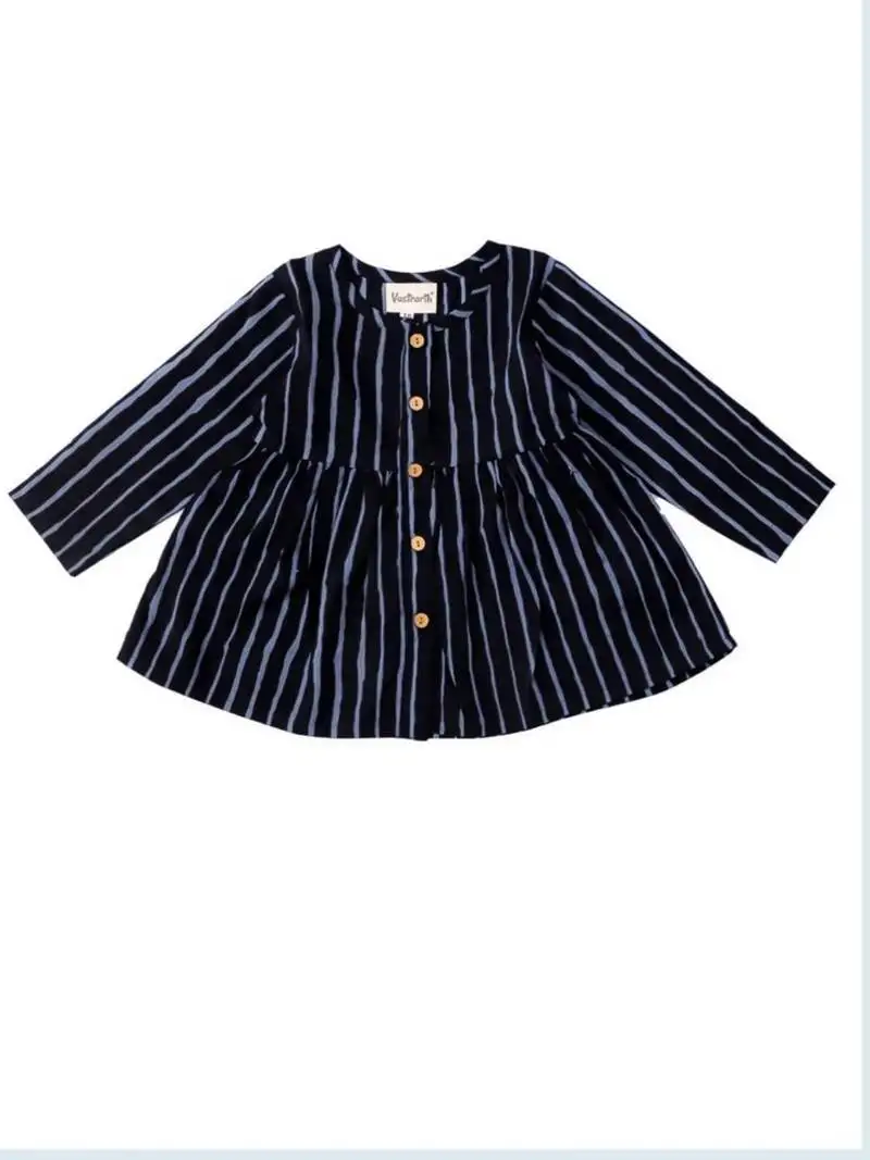 Black cotton strip pattern frocks for girls