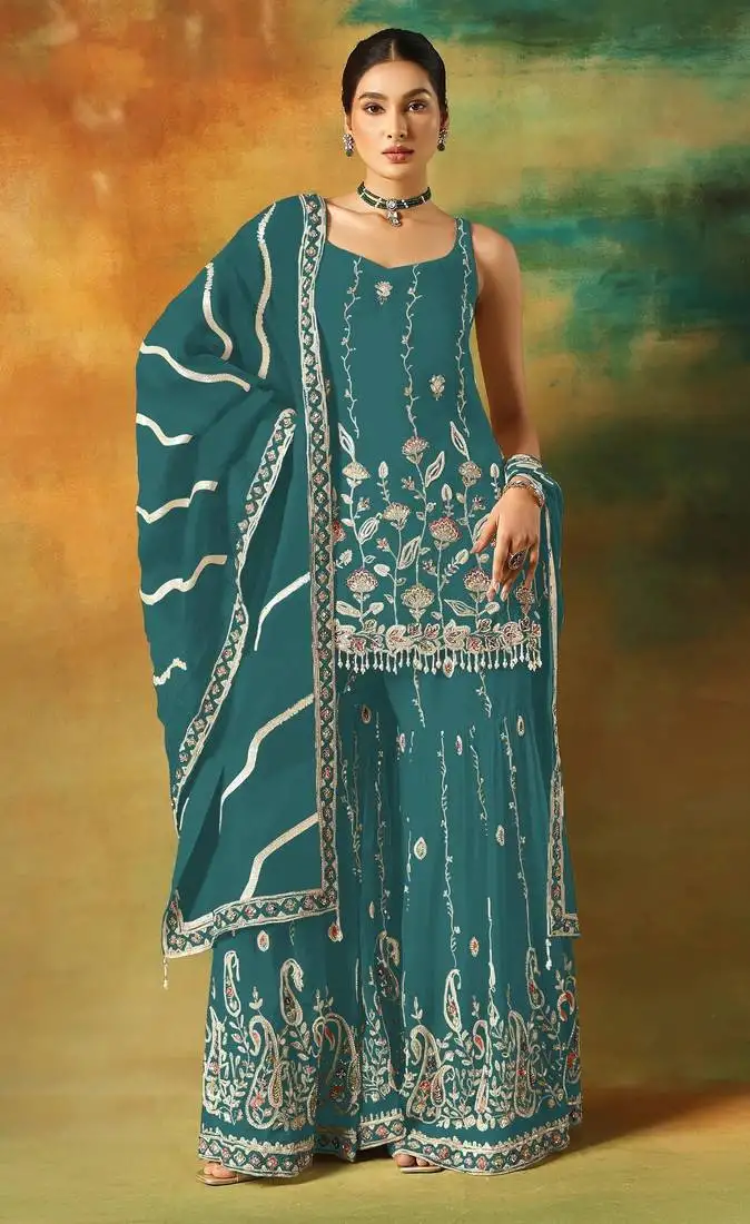 Rama embroidered georgette semi-stitched palazzo style salwar suit semi stitched