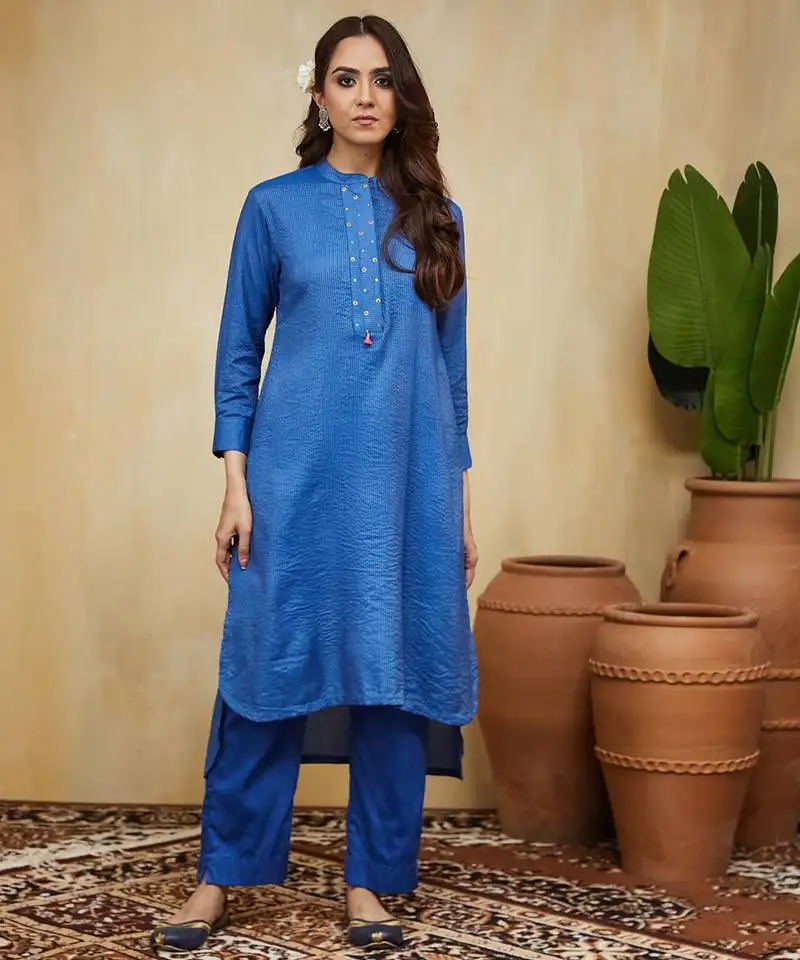 Blue plain cotton stripe co-ord set