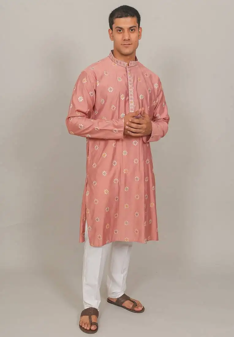 Handcrafted cotton kurta pajama set for men – pink