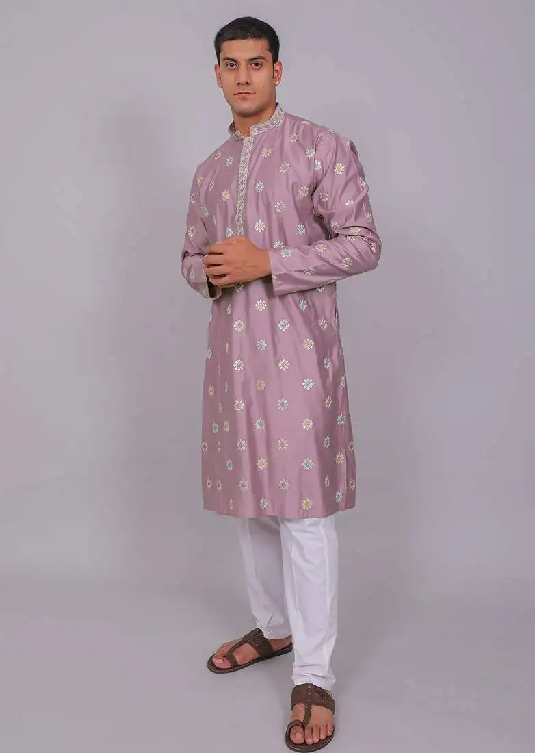 Handcrafted cotton kurta pajama set for men   purple