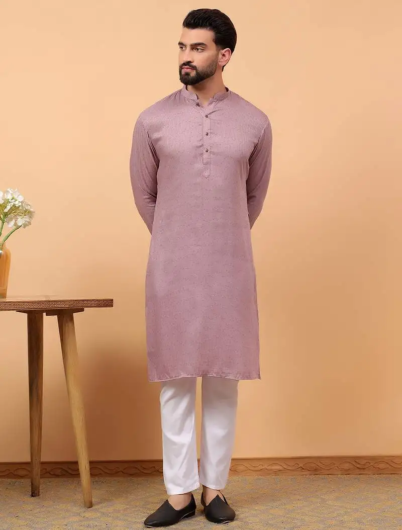 Lavender chikankari embroidery cotton kurta with aligarh pajama