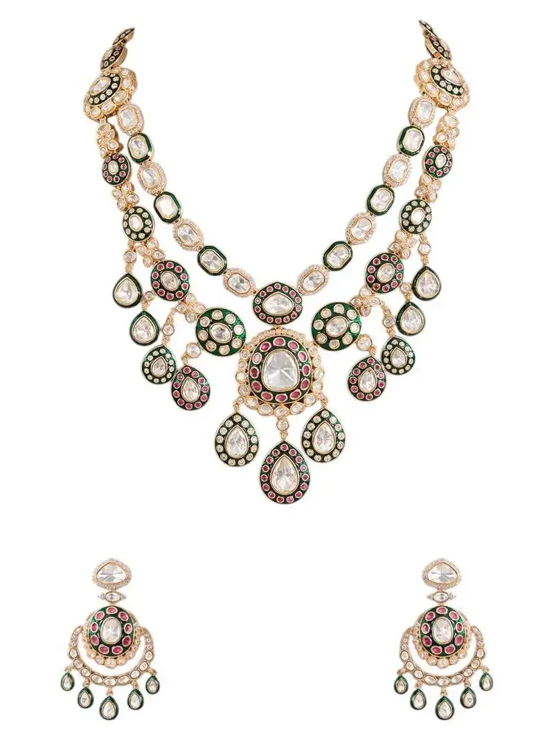 Gold plated multicolor stone layered necklace set