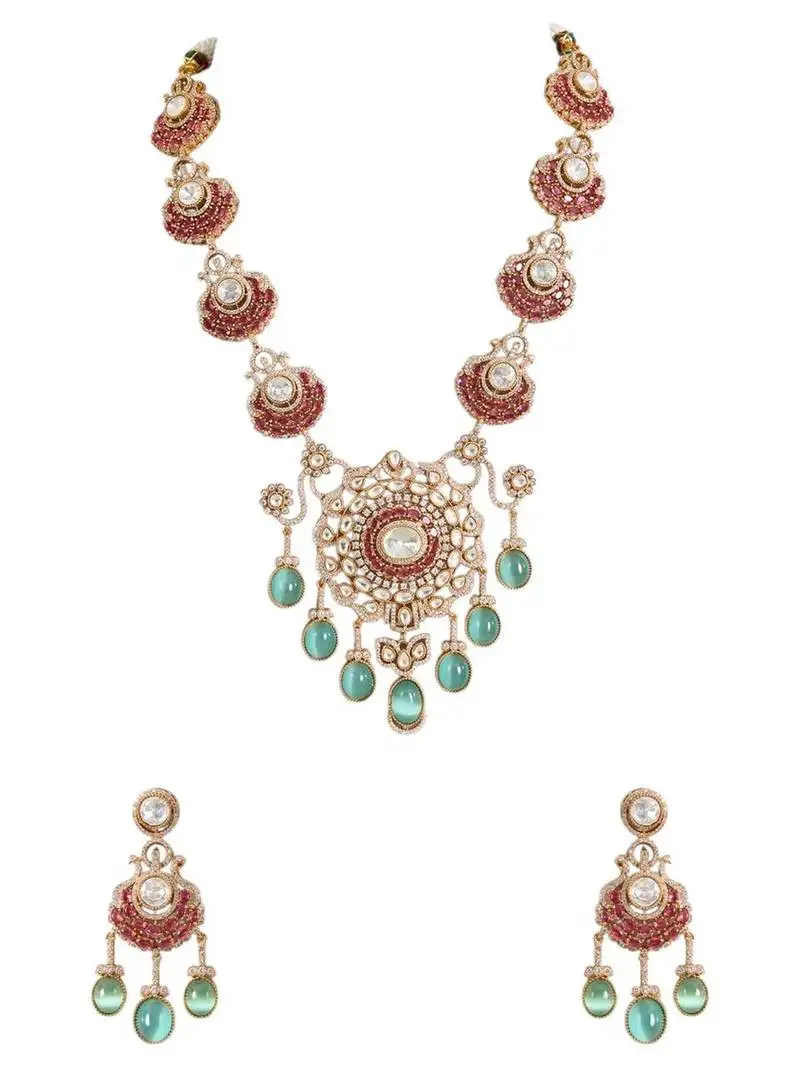 Gold plated multicolor stone necklace set