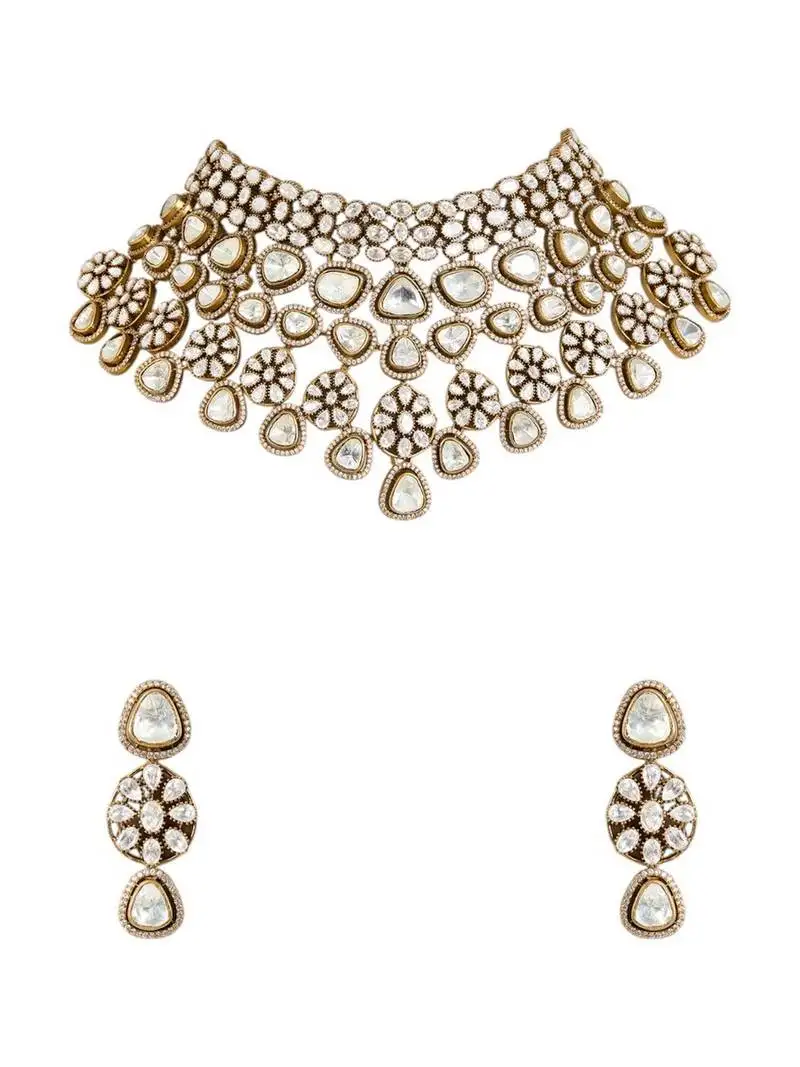 Gold plated silver stone choker necklace set
