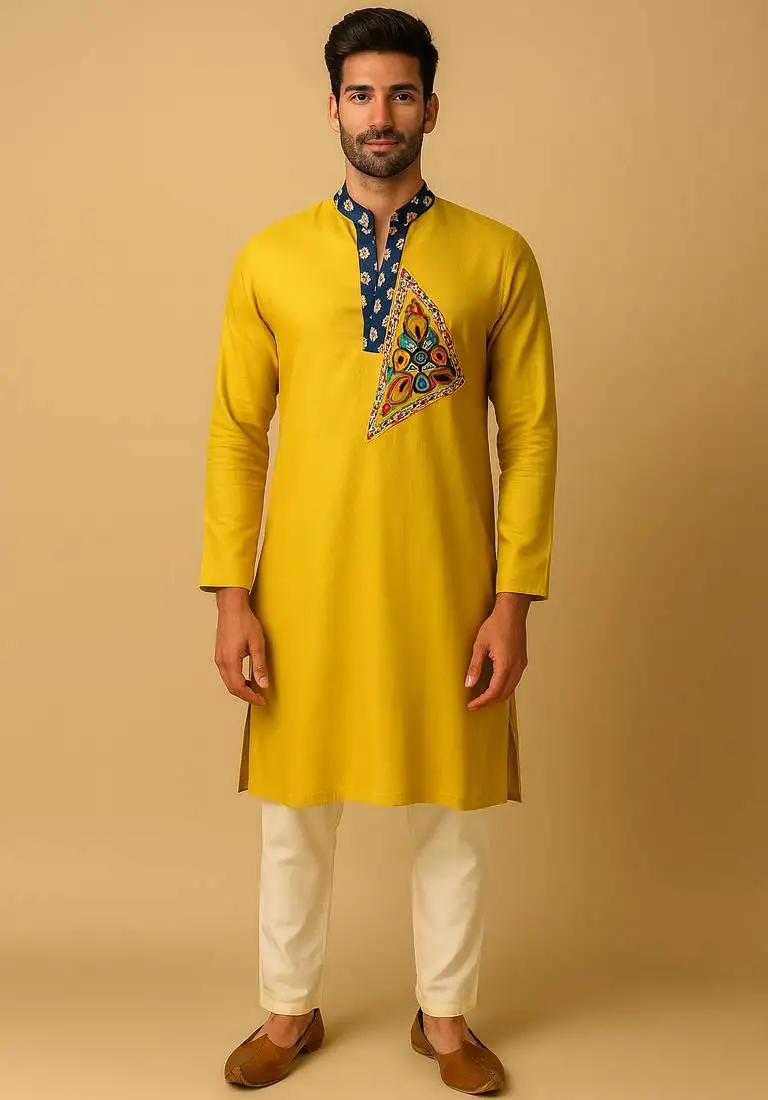 Navratri yellow rayon kurta set for mens
