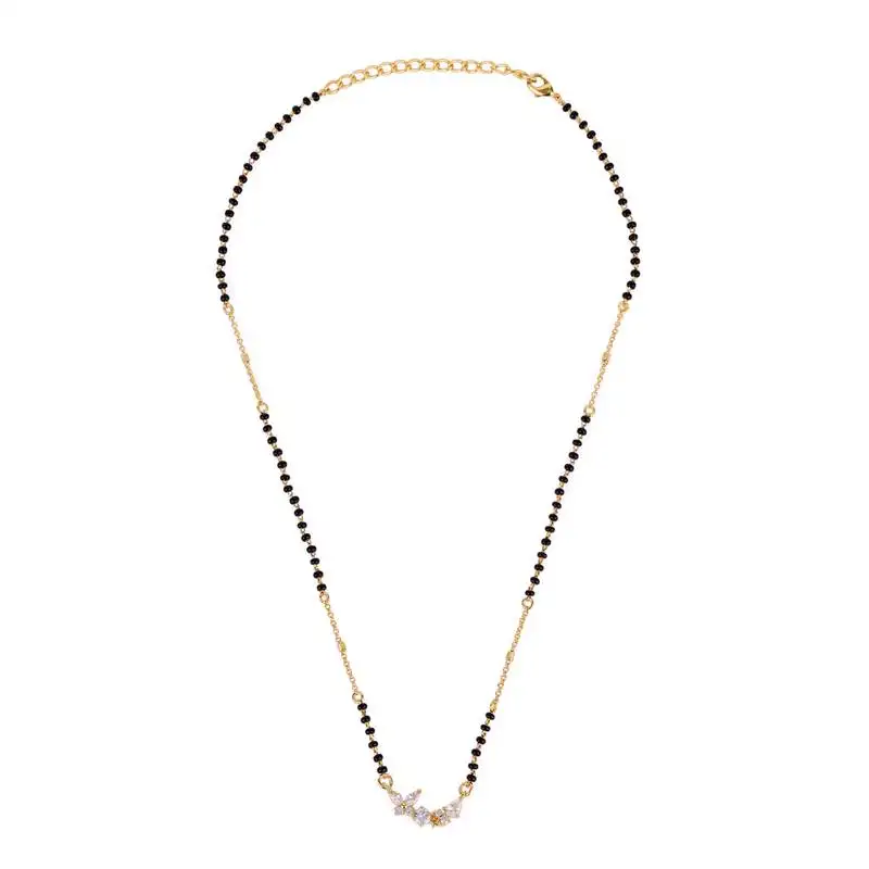 Traditional splendid flower design gold plated black beaded adjustable chain mangalsutra for women