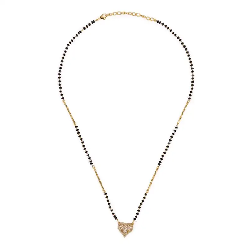 Traditional incredible heart shape gold plated black beaded adjustable chain mangalsutra for women