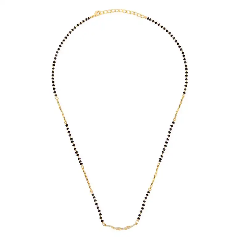 Traditional stylish twinkling unique gold plated black beaded adjustable chain mangalsutra for women