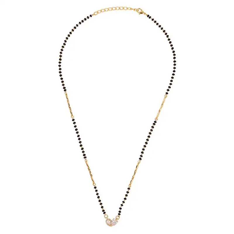 Traditional modern cz studded oval shape gold plated black beaded adjustable chain mangalsutra for women