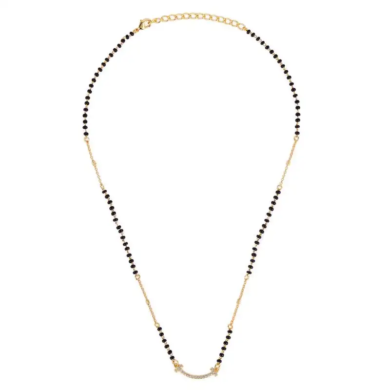 Traditional pretty cz studded gold plated black beaded adjustable chain mangalsutra for women