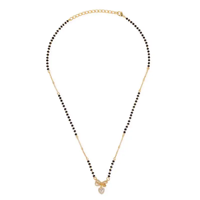 Traditional admirable butterfly and heart shape gold plated black beaded adjustable chain mangalsutra for women