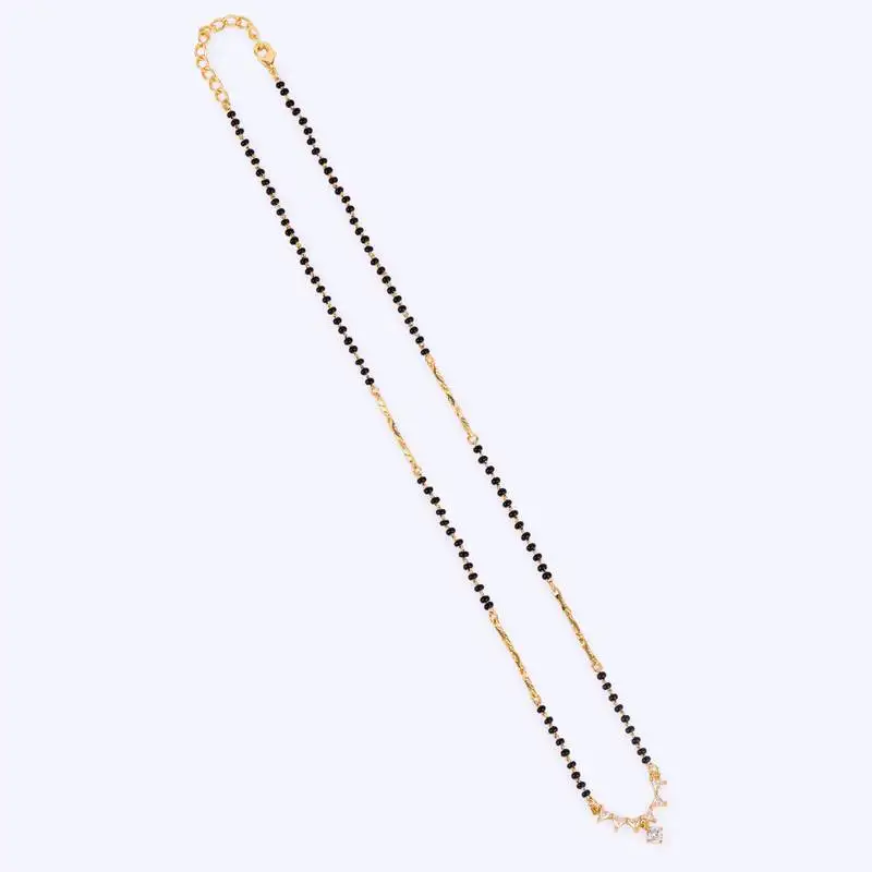Traditional beautiful round and triangle shape gold plated black beaded adjustable chain mangalsutra for women