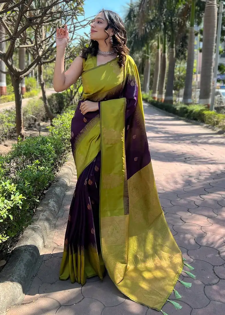 Wine weaving jari designer art silk saree with blouse piece