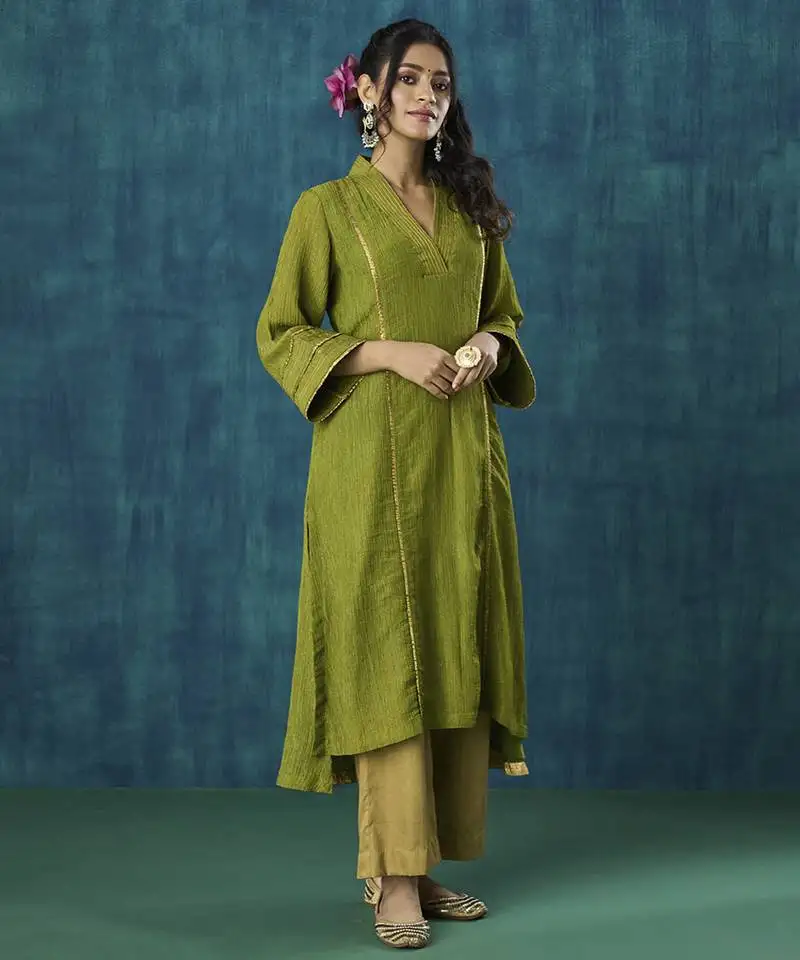 Green crinkle tissue jivika kurta