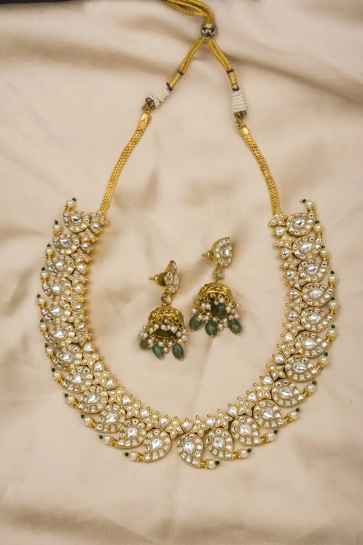 Antique jadau white stone studded necklace set