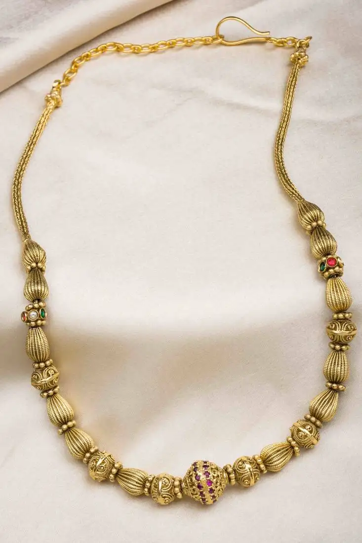 Antique finish golden beads necklace