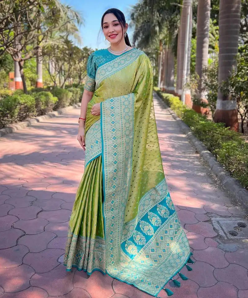 Green weaving jari designer tissue silk saree with blouse piece