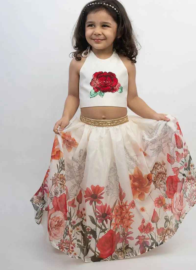 White printed organza co ord set