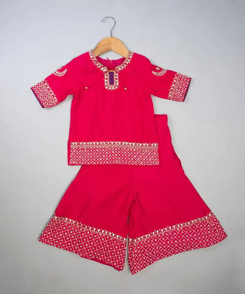 Pink embroidered silk kurta set