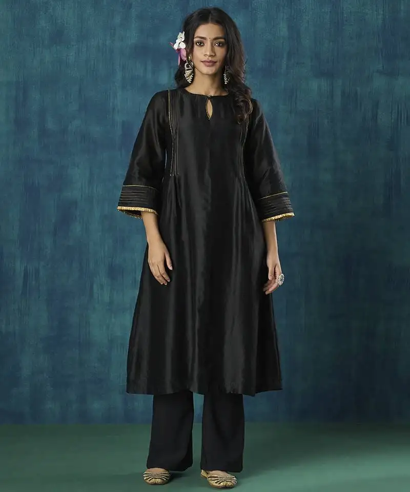 Black plain chanderi kurti