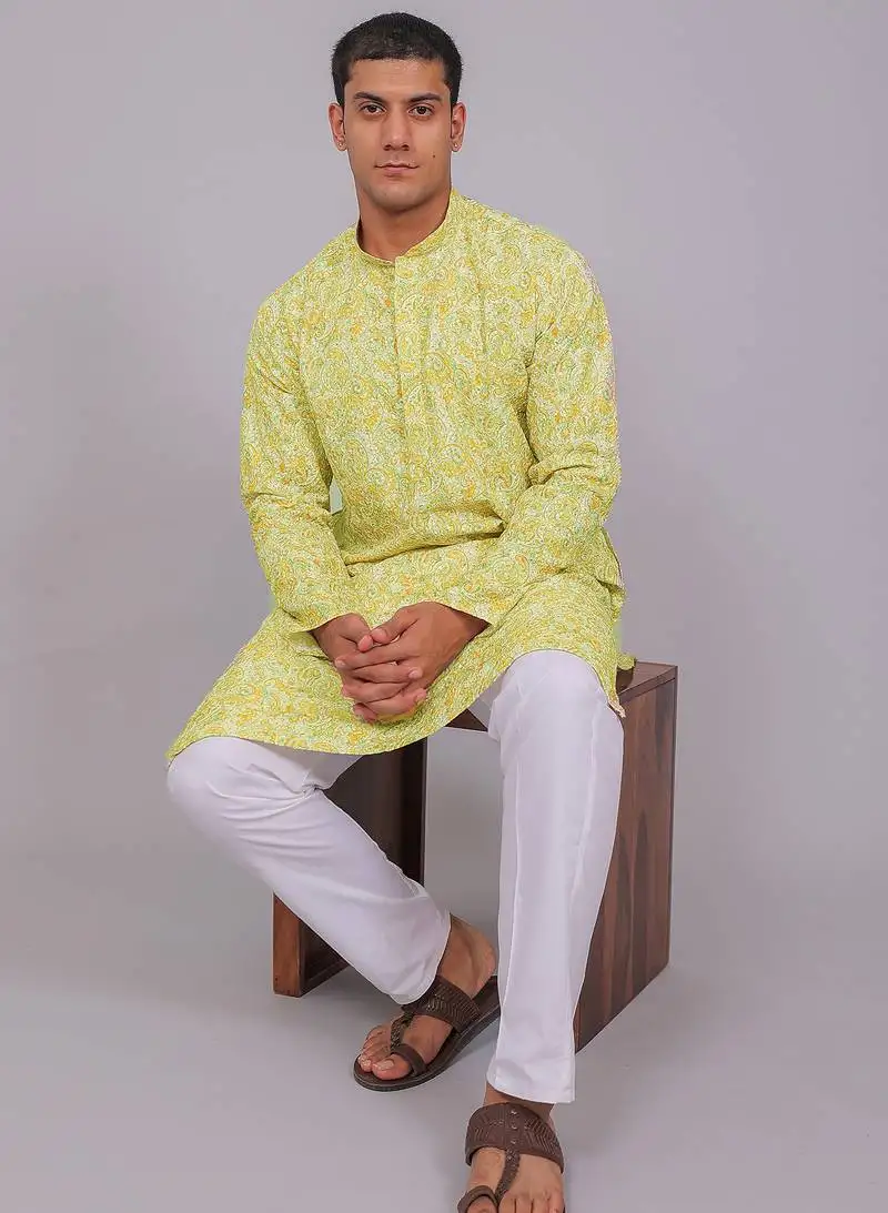 Bluesaanchi men's chikankari threadwork & sequin kurta set – white & orange
